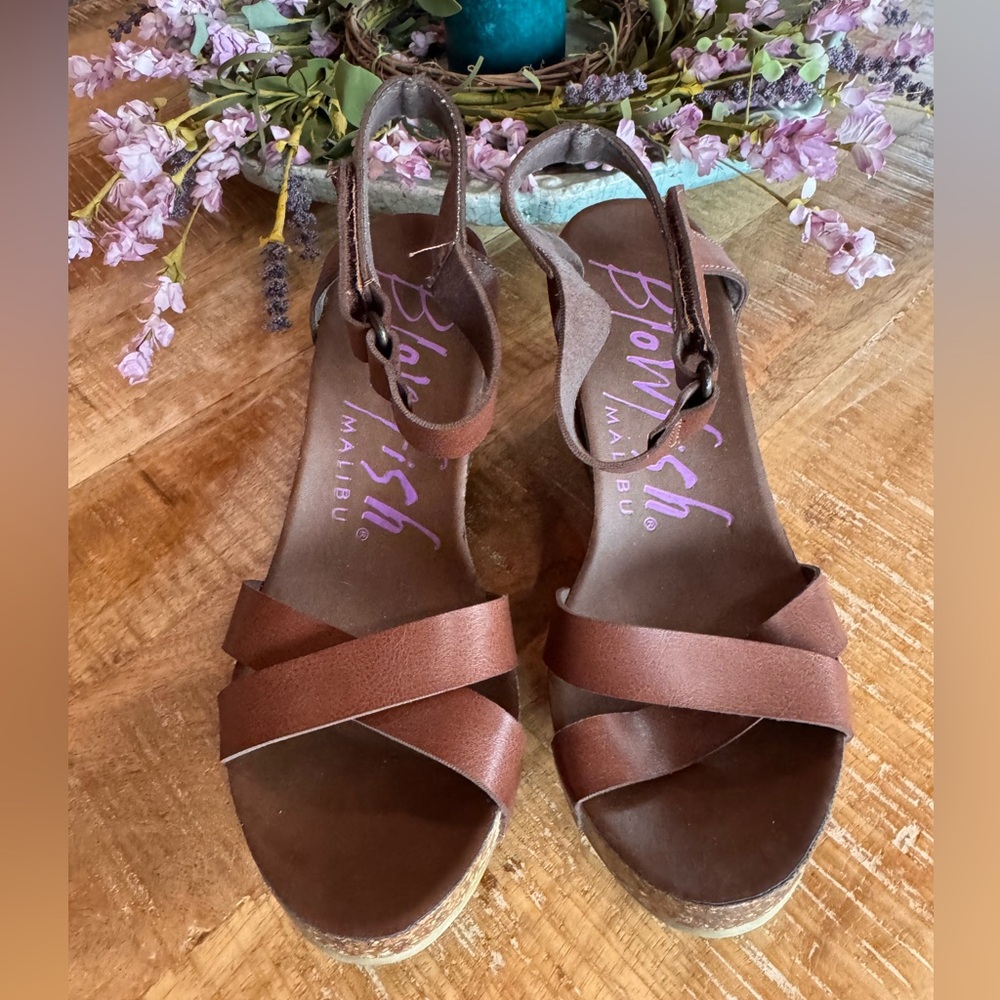 Blowfish Malibu Hapuku Wedge Sandal in Dark Brown in EUC